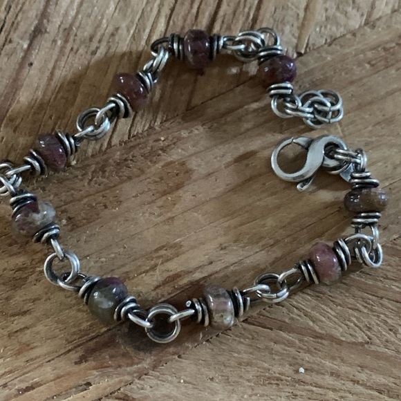 Natural watermelon tourmaline Sterling bracelet - Picture 3 of 4